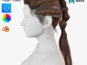 Realistic Hair Braid Viking Realtime Low-poly 3Dモデル
