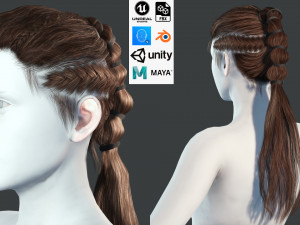 Realistic Hair Braid Viking Realtime Low-poly 3Dモデル