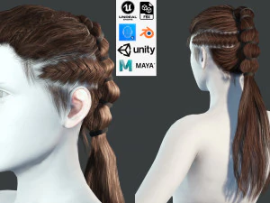 Realistic Hair Braid Viking Realtime Low-poly 3D Model