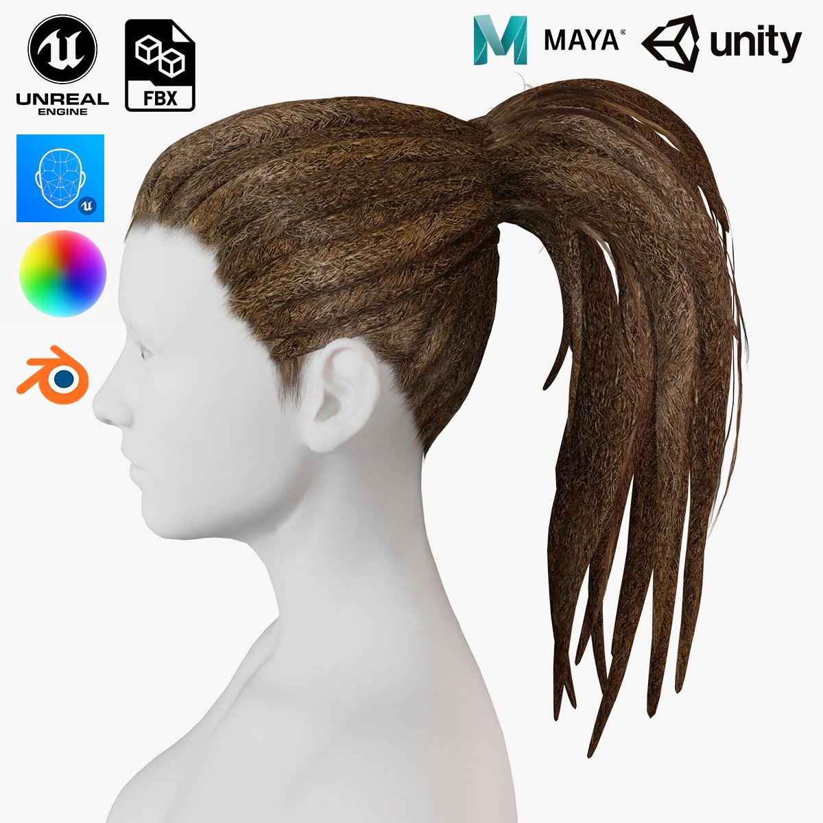 Realistic Dreads Hair Rasta Low-poly free 3D Model .c4d .max .obj .3ds .fbx .stl .blend 