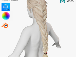 Realtime hair princess braid Long Low-poly 3D Model