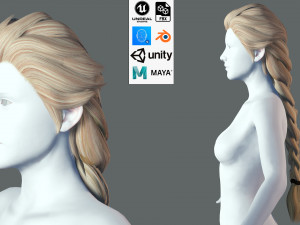 Realtime hair princess braid Long Low-poly 3D Model