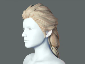 Realtime hair princess braid Long Low-poly 3D Model