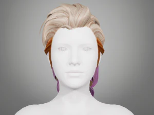 Realtime hair princess braid Long Low-poly 3D Model