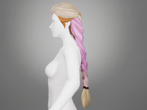 Realtime hair princess braid Long Low-poly 3D Model