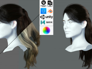 Realistic Female hair Game Card 3 Low-poly Modelo 3D