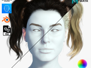 Realistic Female hair 5 Game Card Low-poly 3Dモデル