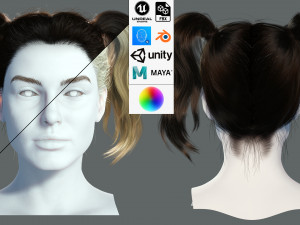 Realistic Female hair 5 Game Card Low-poly 3Dモデル