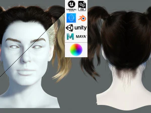 Realistic Female hair 5 Game Card Low-poly 3D Model