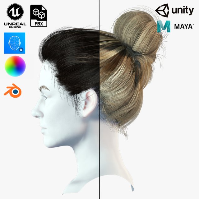 Realistic Female hair 8 Low-poly 3D 模型 .c4d .max .obj .3ds .fbx .stl .blend 