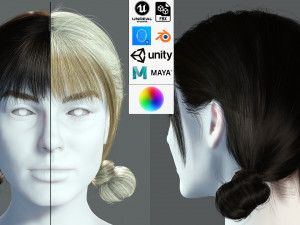 Realistic Female hair 9 Low-poly 3D Model