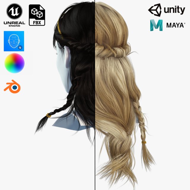 Realistic Female Hair Card 10 Low-poly 3D Model .c4d .max .obj .3ds .fbx .stl .blend 