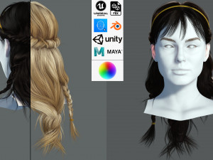 Realistic Female Hair Card 10 Low-poly 3D Model