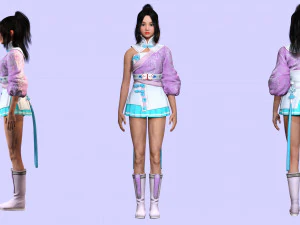 Chinese Girl Full Product Low-poly 3D Model