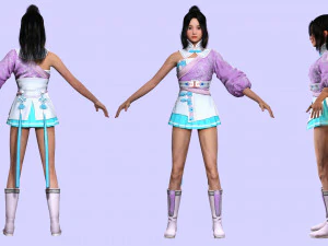 Chinese Girl Full Product Low-poly 3D Model