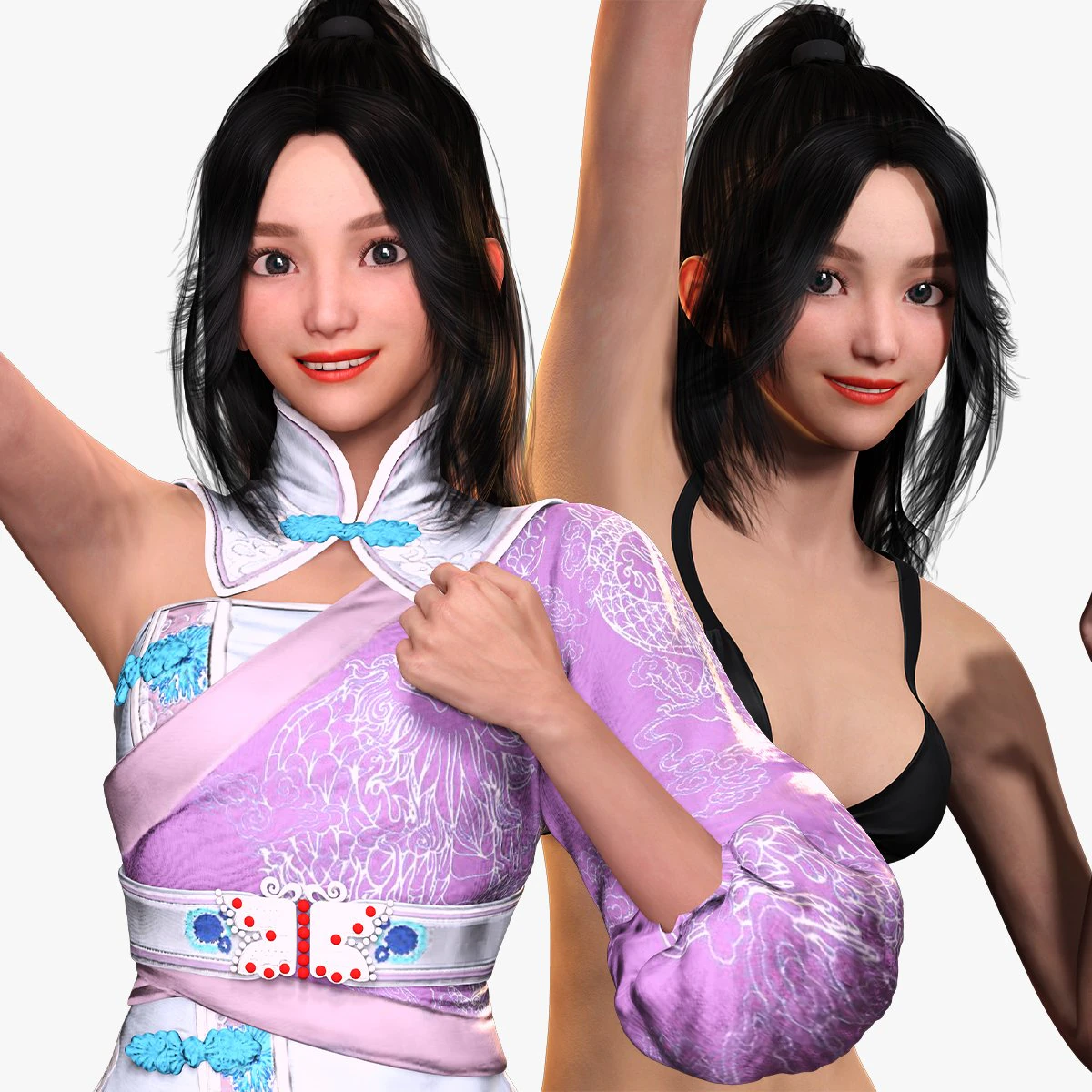 Chinese Girl Full Product Low-poly 3D Model .c4d .max .obj .3ds .fbx .stl .blend 