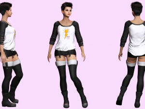 Pixie Casual Girl - Model with Full Rig 3D Model