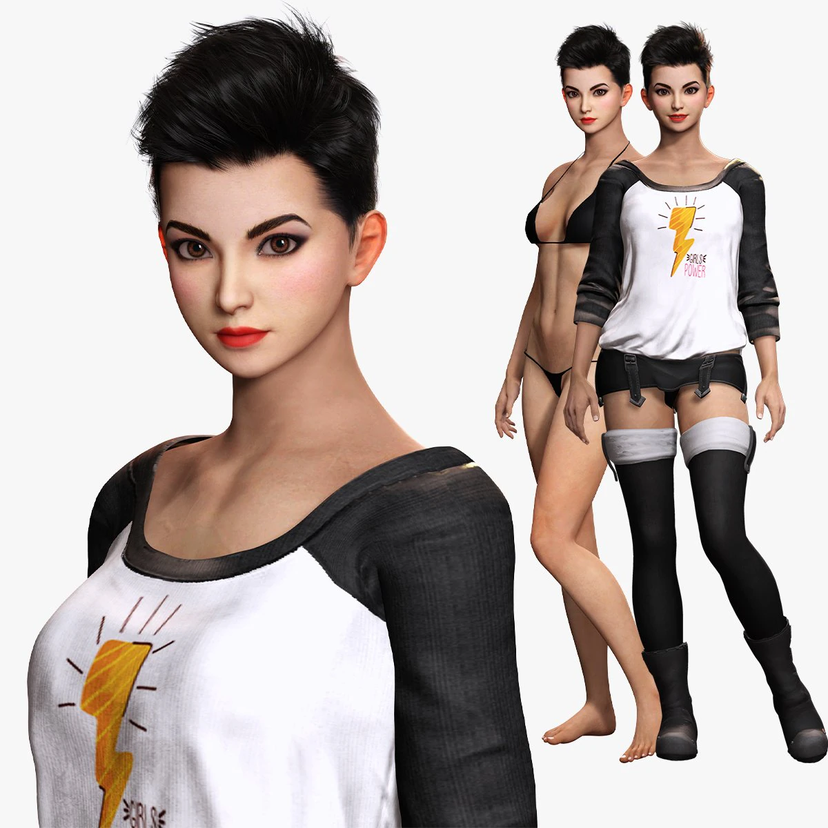 Pixie Casual Girl - Model with Full Rig 3D Model .c4d .max .obj .3ds .fbx .stl .blend 