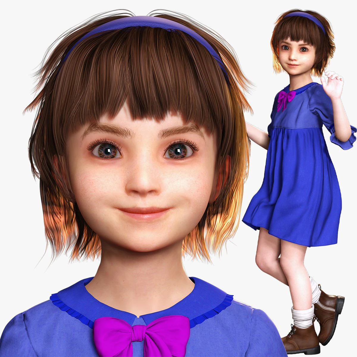 Olivia - Tiny Treasures Cute Child in a Blue Robe 3D Model .c4d .max .obj .3ds .fbx .stl .blend 