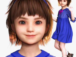 Olivia - Tiny Treasures Linda ni&ntilde;a con una bata azul Modelo 3D