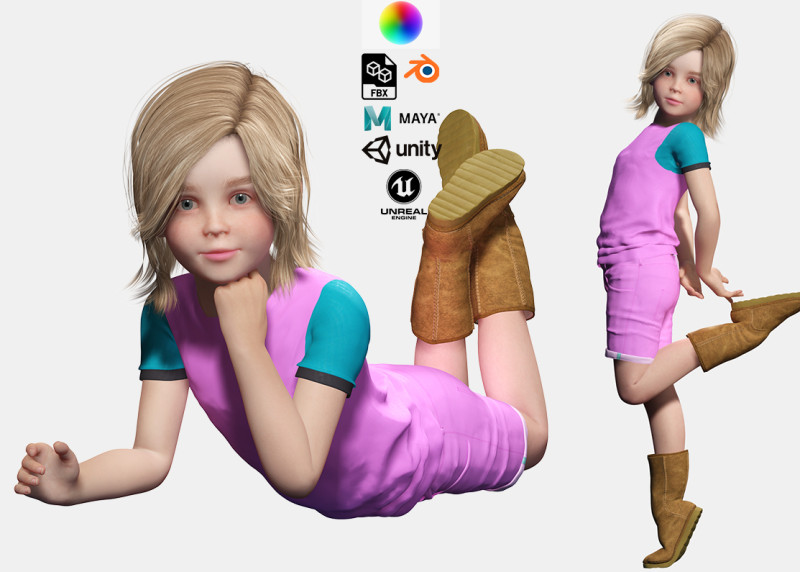 Sunny Realistic Girl Low-poly 3D Модель .c4d .max .obj .3ds .fbx .stl .blend