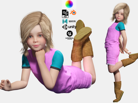 Sunny Realistic Girl Low-poly 3Dモデル