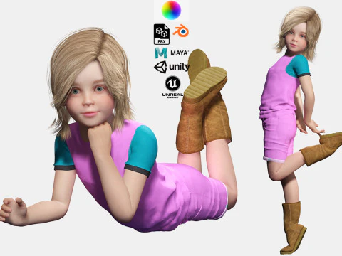 Chica realista soleada Low-poly Modelo 3D