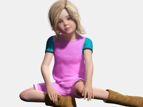 Sunny Realistic Girl Low-poly 3D Модель