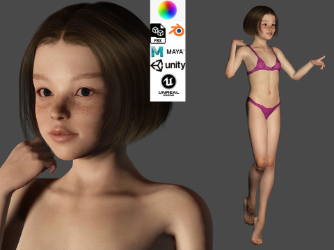 Realistic Girl rig facial 3D Модель