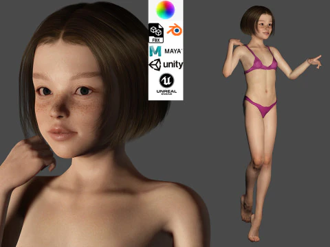 リアルな女の子のリグフェイシャル 3Dモデル