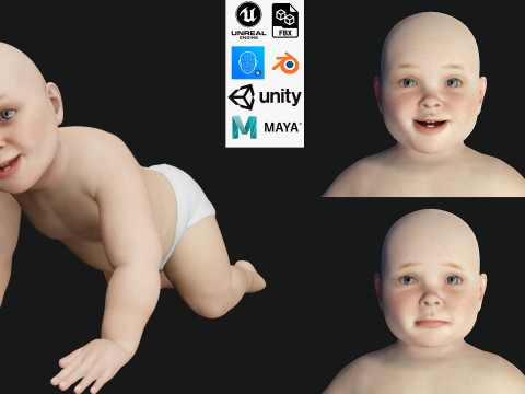 Baby girl Rigged Modèle 3D