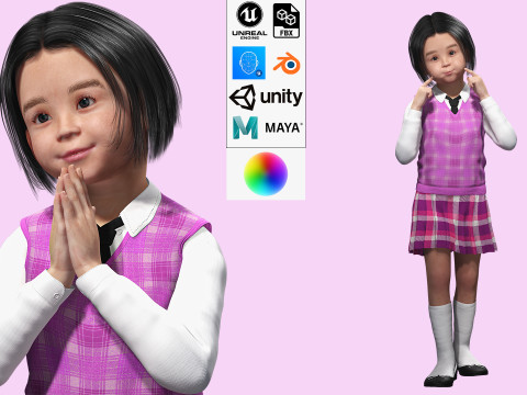 Yuna-Realistic Korean girl 3Dモデル