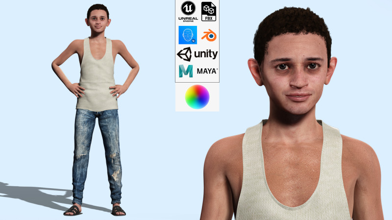 Mostafa-Realistic Arabic boy 3Dモデル .c4d .max .obj .3ds .fbx .stl .blend 