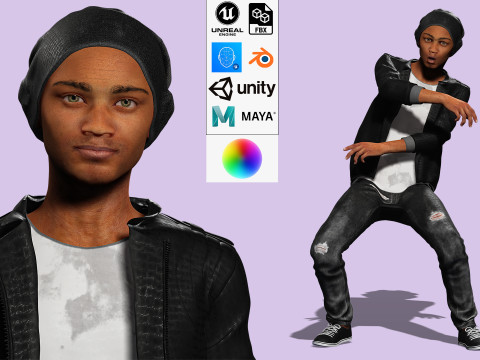Zak-Realistic African American Boy 3D Model