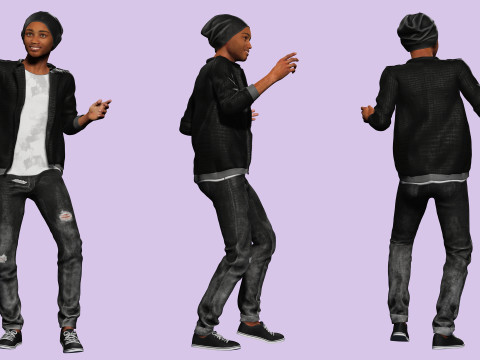 Zak-Realistic African American Boy 3D Model