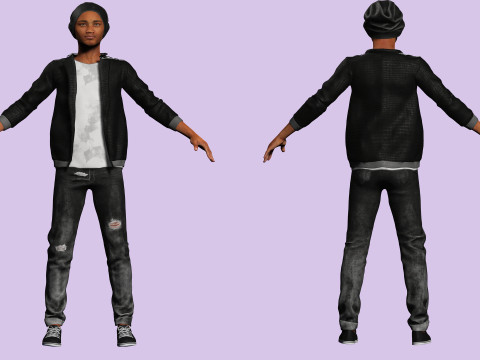 Zak-Realistic African American Boy 3D Model