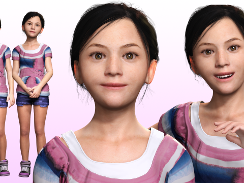 Riya - little girl Low-poly kid 3D Model
