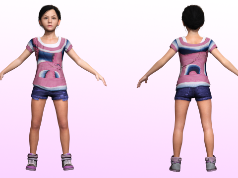 Riya - little girl Low-poly kid Modèle 3D
