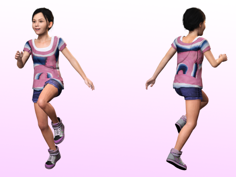 Riya - little girl Low-poly kid Modèle 3D