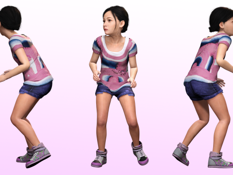 Riya - little girl Low-poly kid Modèle 3D