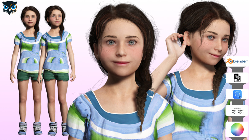 Lily -Realistic Sweet Girl Child Sister Modèle 3D .c4d .max .obj .3ds .fbx .stl .blend