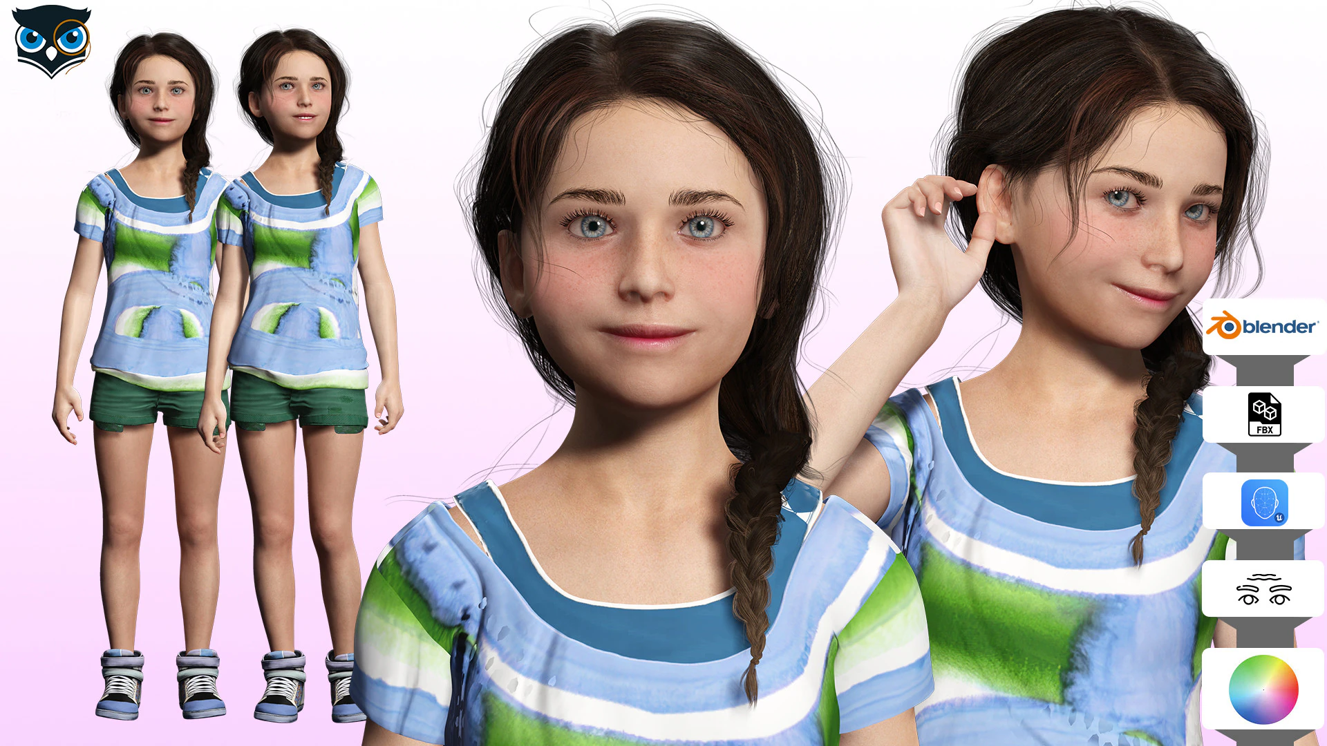 Lily -Realistic Sweet Girl Child Sister 3D Model .c4d .max .obj .3ds .fbx .stl .blend 