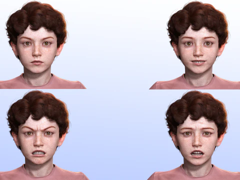 Ethan - 주근깨가 있는 현실적인 아이 3D 모델