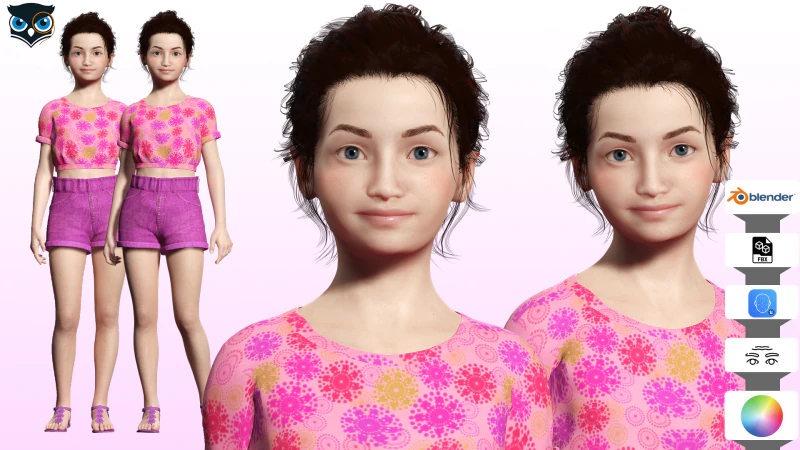 Sanaya -Gadis Realistis Siap Untuk Anak Render dan Animasi Model 3D .c4d .max .obj .3ds .fbx .stl .blend 