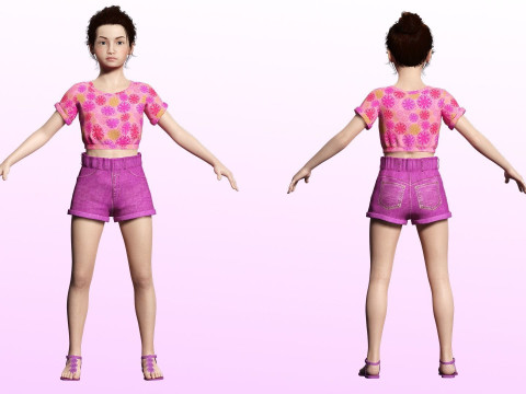 Sanaya -Realistic Girl Ready For Render and Animation kid 3D Модель