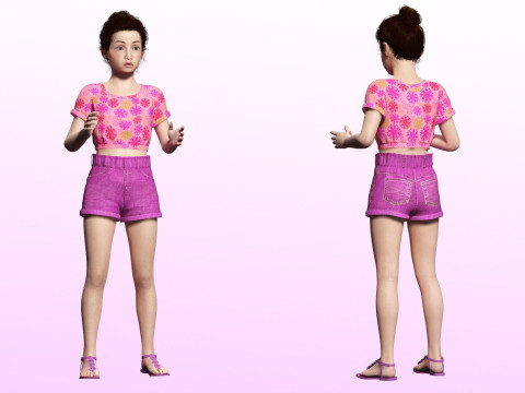 Sanaya -Realistic Girl Ready For Render and Animation kid 3D Модель