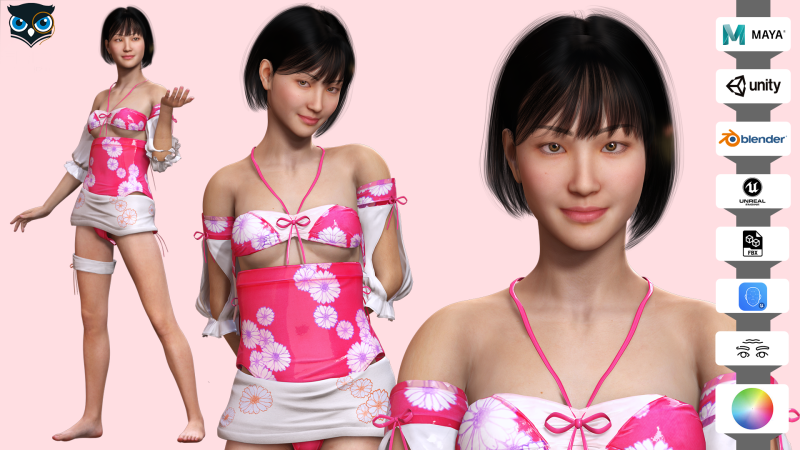 Noi - Pink Paradise Asian Beach Beauty 3D Модель .c4d .max .obj .3ds .fbx .stl .blend