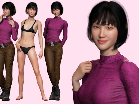 Noi - Autumn Chic Asian Bueauty In Purple And Brown 3Dモデル