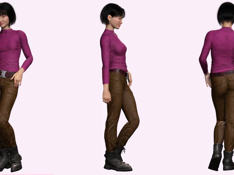 Noi - Autumn Chic Asian Bueauty In Purple And Brown 3D Model