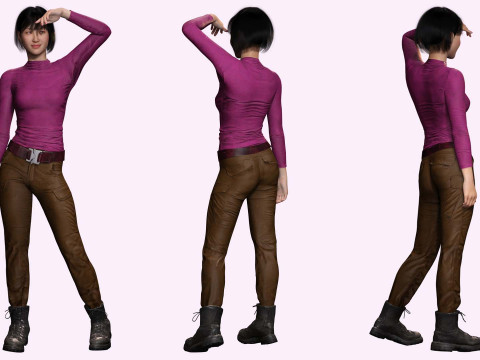 Noi - Kecantikan Asia Musim Gugur yang Cantik Dalam Warna Ungu Dan Coklat Model 3D